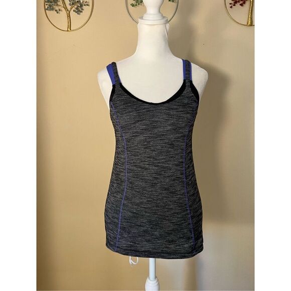 Lululemon Run For Gold Heathered Gray Heathered Black / Iris Flower Tank Size 4 - Picture 1 of 6